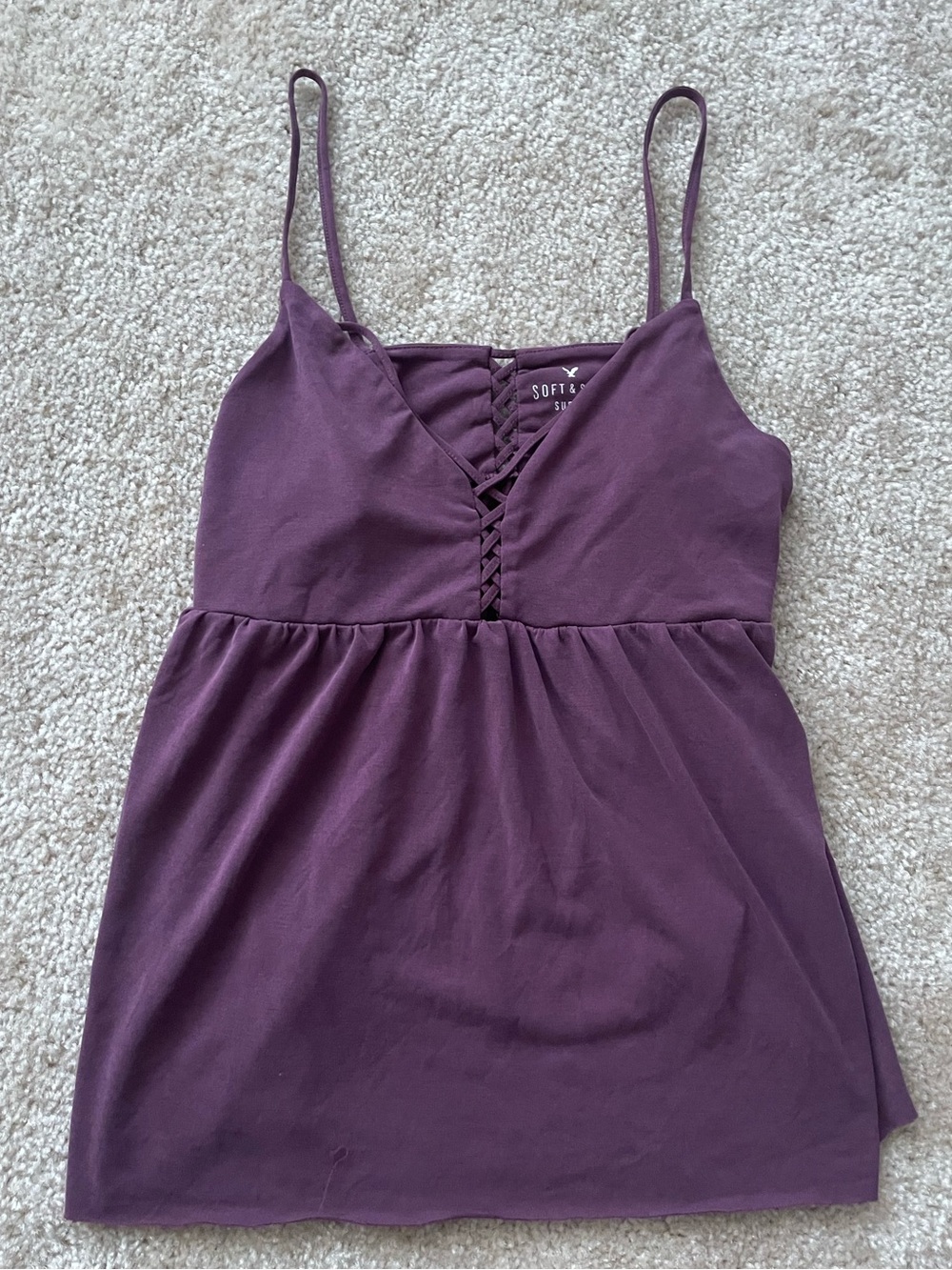 American Eagle Purple Plum Lace Up Front Babydoll Tank Top Womens Size Small